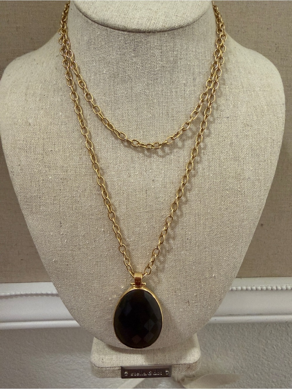 Stella & Dot Sanibel reversible Gold Chain Necklace with Aqua/Smoky